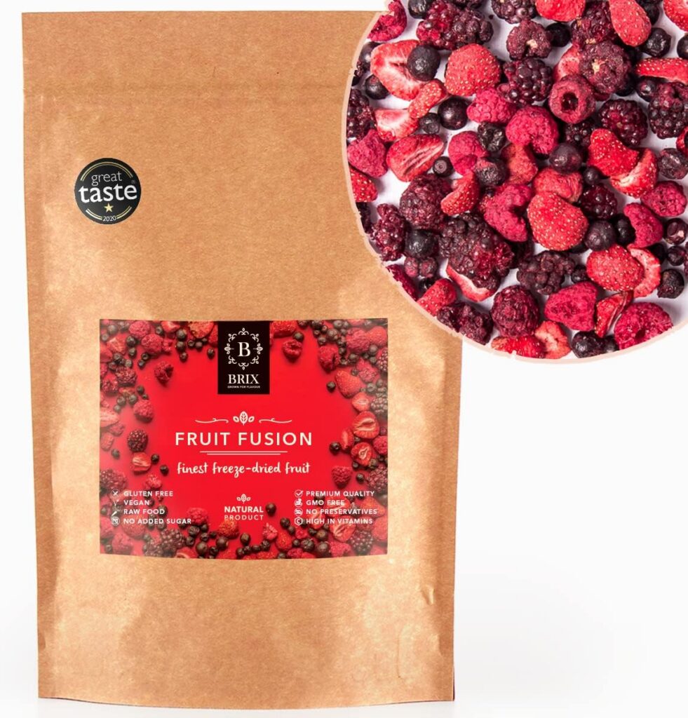 Fusión de Frutos rojos Liofilizados sin Azucar 100% Naturales. Sin OGM, Gluten, Vegano y Retenido de Vitaminas